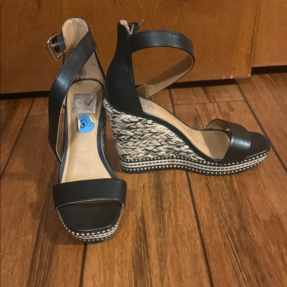 Dolce Vita Black Braided Espadrille Wedge Sandals
